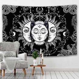 Mandala tapestry white black sun and moon wall hanging Bagua Hippie dormitory decoration blanket 210609