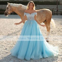 Off Shoulder Blue Prom Dresses Tulle Beads Formal Party Dress Celebrity Red Carpet Evening Gowns Vestidos De Soiree