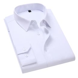 Plus Size 8XL 7XL 6XL 5XL 4XL Mens Business Casual Long Sleeved Shirt Solid Colour White Black Cotton Social Dress Shirts 210708