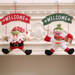 Christmas Welcome Sign Santa Snowman Front Door Decor Wall Hanging Pendant Xmas New Year Decorations PHJK2110