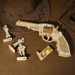 3D DIY Toy Gun Pistol Revolver Puzzle Manual Assembly Building Blocks For Boys With Bullet Wooden Birthday Gift
