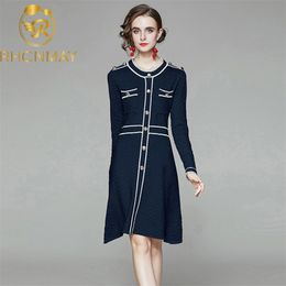 Fashion Autumn Runway Sweater Dress Designers Women's Long Sleeve Buttons Decoration Knitting Vestidos 210506