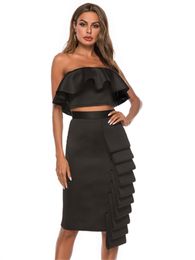 Fashion 2 Piece Sets Summer Women Sexy Crop Tops Skirts Off Shoulder Backless Ruffles Club Night Party Slim Jupes Drop 210416