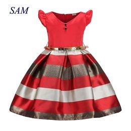 Dresses for Girl European and American Summer Girls Patchwork Sashes Children's Clothes Princess Prom Dress 3-9 Years 210317