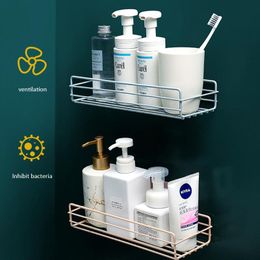 Hooks & Rails 2pcs Bathroom Wrought Iron Storage Rack Free Punching Hanging Basket Multi-Function Holder Bedroom Shelf