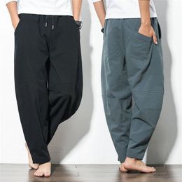 Summer Loose Cotton Linen Ankle Pants Men's Shorts Wide Leg Trousers Casual Haren Jogging Sweatpants Male 3 Colour 5XL 210715