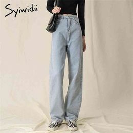 Syiwidii High Waisted Jeans For Women Straight Mom Denim Pants Full Length Trousers Washed Clothes Sky Blue Black Bottoms 210809