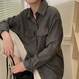 Korean Minimalist Stylish Pockets Lapel All Match Tops Chic Fashion Women Streetwear Office Lady Outwear Shirts 210421