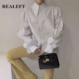 Vintage White Women's Blouse Puff Sleeve Turn-down Collar Shirts Tops Female Korean Fashionable Spring Summer 210428