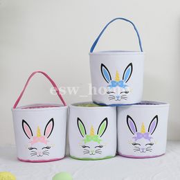 Party Supplies Wholesale Lovely Easter Burlap Bag 4 Colours Candy Toy Egg Rabbit Basket Festival Cute Tote Handbag For Kid Party Gift