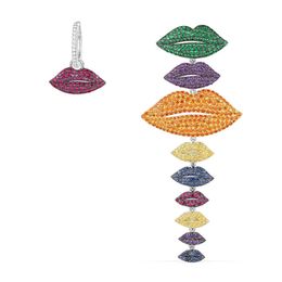 Umgodly Luxury Brand Asymmetrical Multicolor Sexy Lips Earrings Red Orange Zirconia Stones Fashion Women Jewellery Arrival