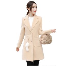 Pink woolen coat women khaki S-3XL plus size loose jacket autumn winter korean lapel fashion long blends feminina LR549 210531