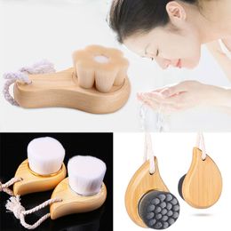 Facial Bamboo Wood Handle Cleansing Brush Beauty Tools Wooden Soft Fber Hair Manual Face Brushes Skin Care Handheld Women Washing Bristle Cleaning for Deep Pore