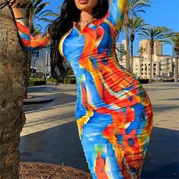 Sexy Bodycon Woman Dress Autumn Long Sleeve Stand Collar Zipper Pleated Female Midi Beach Holiday Ladies Vestidos 210513