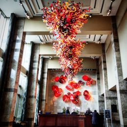 Antique Style Pendant Lamp Lustre Hand Blown Murano LED Living Room Chandelier Lighting Red Colourful Glass Hanging Lamps for Home Hotel Lobby Hall