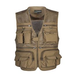 Unloading Men's Vest Tactical Webbed Gear Coat Summer Pographer Waistcoat Tool Many Pocket Mesh Work Sleeveless Jacket Male 211111