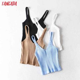 Women High Quality Solid Tank Top Sleeveless Backless Female V Neck Knit Tops LK13 210416