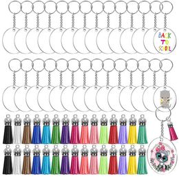 1 Set Acrylic Clear Circle Blanks Keychain Tassels Set Acrylic Circle Keyring Tassels Jump Rings for Jewellery Diy Keychains H0915