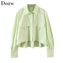 Fashion Long Sleeve Hollow Out Blouse Shirt Women Turn Down Collar Casual Blouses Stylish Ladies Pockets Loose Streetwear Top 210414