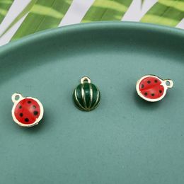 10pcs Fruit Watermelon Enamel Metal Charms Mini Half For Jewellery Make Fashion Earring Bracelet Floating