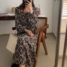 Casual Dresses Alien Kitty 2021 Women Floral Printing Loose Long Square Collar Gentle French Elegant Autumn Female Fashion Clothes