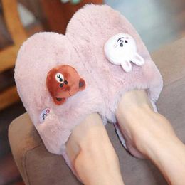 Winter Cartoon Home Slippers Woman Shoes Soft Indoor Warm Lady Platform flat Footwear s968 210625