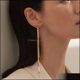 Dangle & Chandelier Earrings Jewellery Dangles Vintage Gold Colour Bar Long Wire Bag Drop For Women Glossy Arc Geometric Korean Fashion Buttons