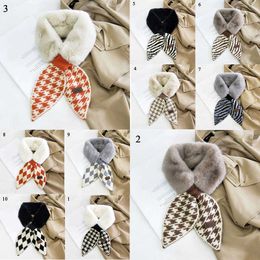 Soft Fluffy Neck Warm Leaf Rhombus Pattern Neckerchief Leopard Print Knitted Scarf Female Cross Scarves Faux Fur Collar Scarf H0923