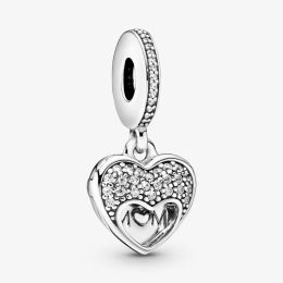 100% 925 Sterling Silver I Love My Mom Heart Dangle Charms Fit Pandora Original European Charm Bracelet Fashion Women Wedding Engagement Jewellery Accessories