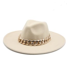 fedora big 9.5cm panama thick gold chain band belt men women autumn wide brim felted fedoras winter hats