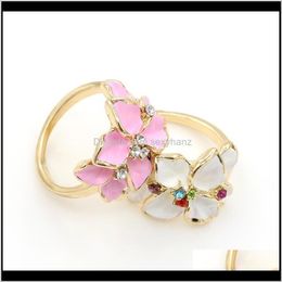 Cluster Rings Jewelry Drop Delivery 2021 Foreign Trade Cute Retro Gardenia Flowers Crystal Oil Painting Ring For Women And Girl 174Iv