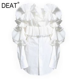 Spring Fashion Women Clothes Ruffles Pleasted Full Sleeves Single Breasted Cotton Shirt Top Female JS662 210421