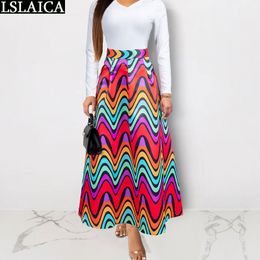 Fashion iridescent long skirt high waist plus size S-2XL print casual elegant wild women s beach holiday ladies 210520