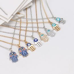 Silver Gold Plated Chain Necklace Fashion Evil Eye Hamsa Hand Charms Pendant Jewelry with Gift Card for Women