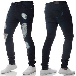 Jeans for Men Denim Pants Solid Colour Hip Hop Trousers Long Pants Ripped Plus Size Men Clothing XXXL Skinny Jeans Men X0621