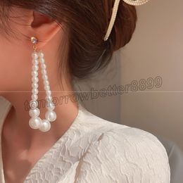 Big Imitation Pearl Drop Earrings Elegant Wedding Party Exaggerated Long Hanging Earrings for Women Korean Sweet Accessories