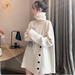 Korean Thick Warm Knitted Sweater Women Top Autumn Winter Plus Size Loose Turtleneck Pullover Ladies Jumper 210520