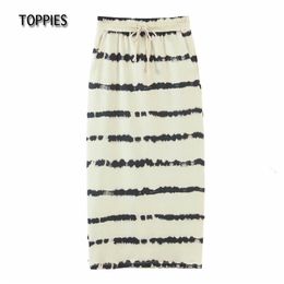 High Waist Straight Skirts Tie Dye Drawstring Long Fashion Streetwear 210421