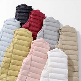 Bang Women's Matt Fabric Waistcoat Warm Vests Ultra Light Down Vest Women Portable Warm Sleeveless Winter Liner 211123