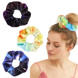 Tie Dyed Scrunchies Velvet/Chiffon Hair Tie For Women Girls Headbands Elastic Rubber Hair Rope Ring Ponytail