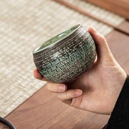 Pure handmade retro crack tea cup japanese-style host master bowl mug hand-pulled imitation wood burning ceramic sample teacup