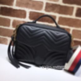 Top quality balck genuine leather luxury bags women men Designer Handbags purses cross body zig zag wave fashion shoulder camera bag with date code box