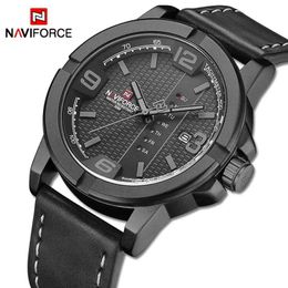 Mens Watches Top Luxury Brand NAVIFORCE Sports Quartz Watch Men Leather Waterproof Date Analogue Clock Watches Relogio Masculino 210517