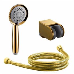 3 Function High Quality Gold Plated Hand Held Shower Head Hose and Bracket Holder Antique Gold Sprayer Multifunction Function TH 210724