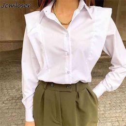 Autumn Women Long Blouse White Shirt OL Style Ladies 100% Cotton Casual Fashion Blusas Femininas 210719