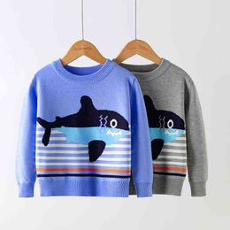 Children Sweaters Boys Girls Stripe Knitted Tops Outfits Bottom Pullover Baby Boy Fall Winter Clothes 210429