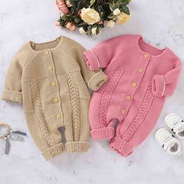 Children Baby Boys Girls Pure Colour Rompers Clothes Autumn Winter Boy Girl Kids Knitting Long Sleeve Romper 210429