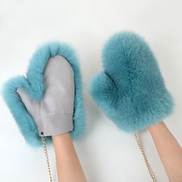Fingerless Gloves Ma'am Wool Really Mao Zhenpi Winter Keep Warm Lovely Even Finger Glove Leather And Fur