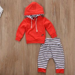 Newborn Infant Baby Boy Girl Clothes Sets Stripe Hooded Tops Long Sleeve Pants Outfit Clothing Set G1023
