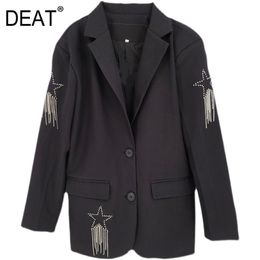 summer women clothes heavy work turn-down collar full sleeves metal spliced single breasted loose fits blazer WP93101L 210421